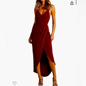 Spaghetti Straps Ruched Wrap Split Hem Sleeveless Zipper Midi Dress